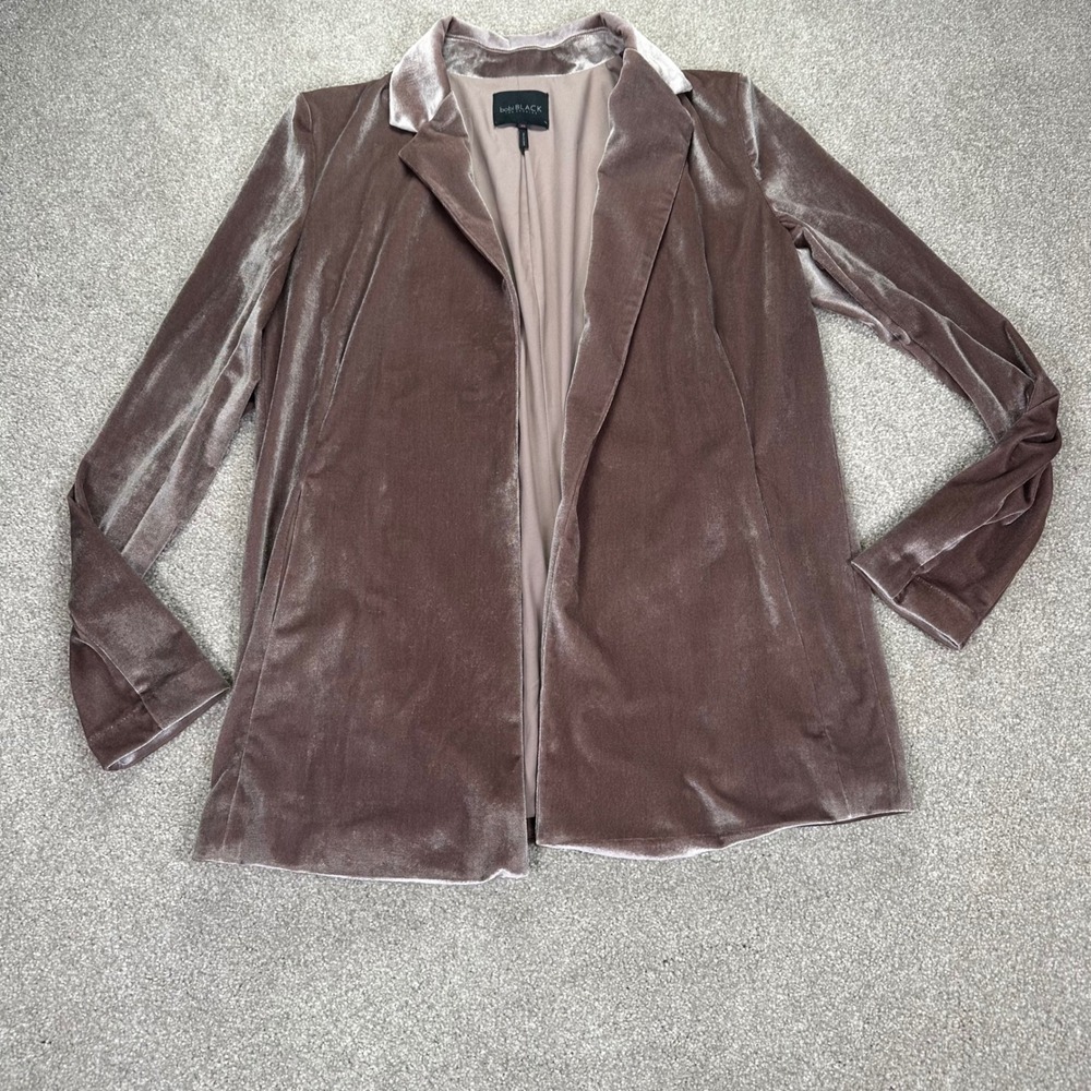 bobi BLACK Velvet Blazer Jacket Taupe Open Front Long Sleeve XS Holiday Work